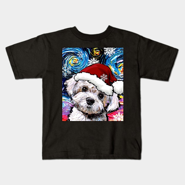 Maltipoo Santa Kids T-Shirt by sagittariusgallery